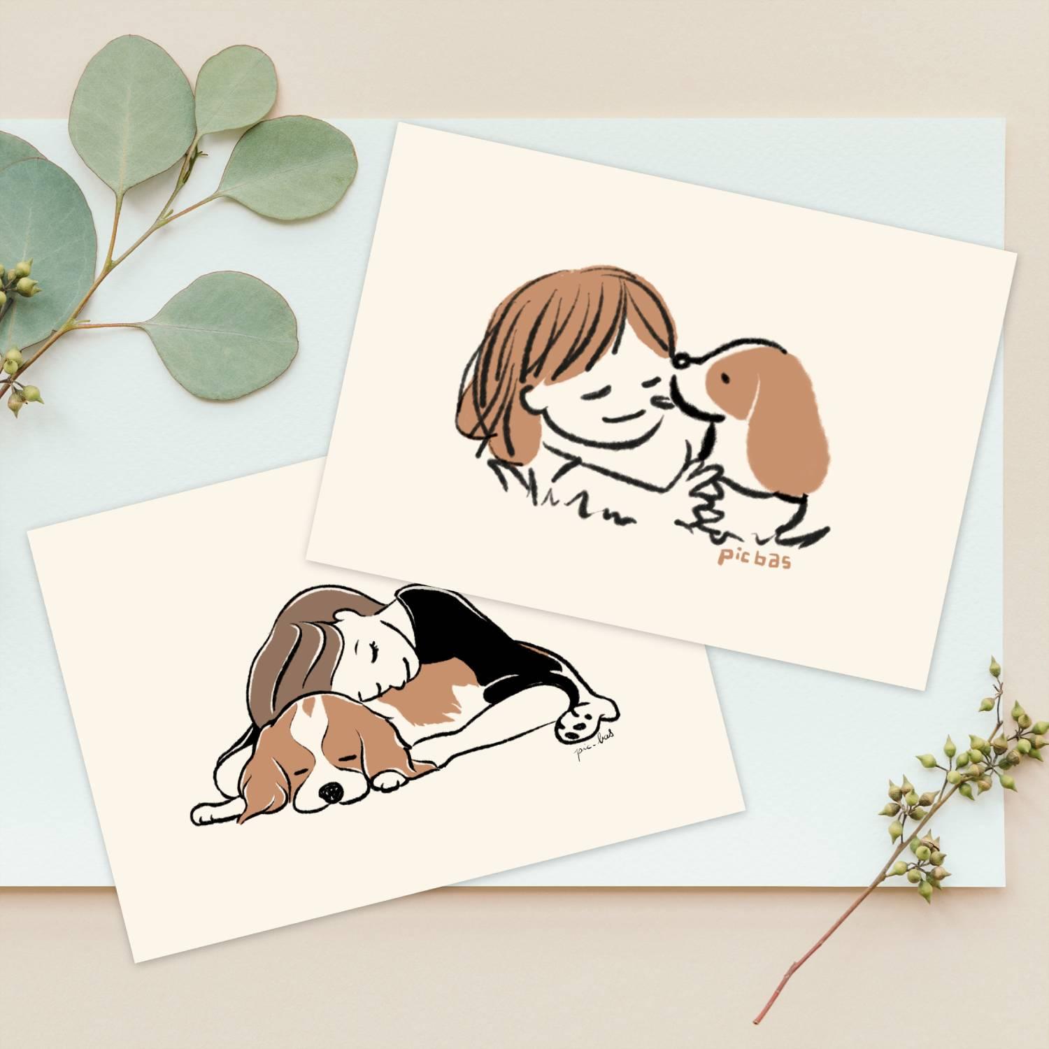 キャバリア【ナップタイム】【草の上】ポストカード2枚1枚目の画像