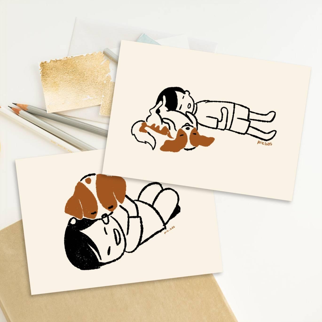 キャバリア【ねんねペロペロ】【へそ天キック】ポストカード2枚1枚目の画像