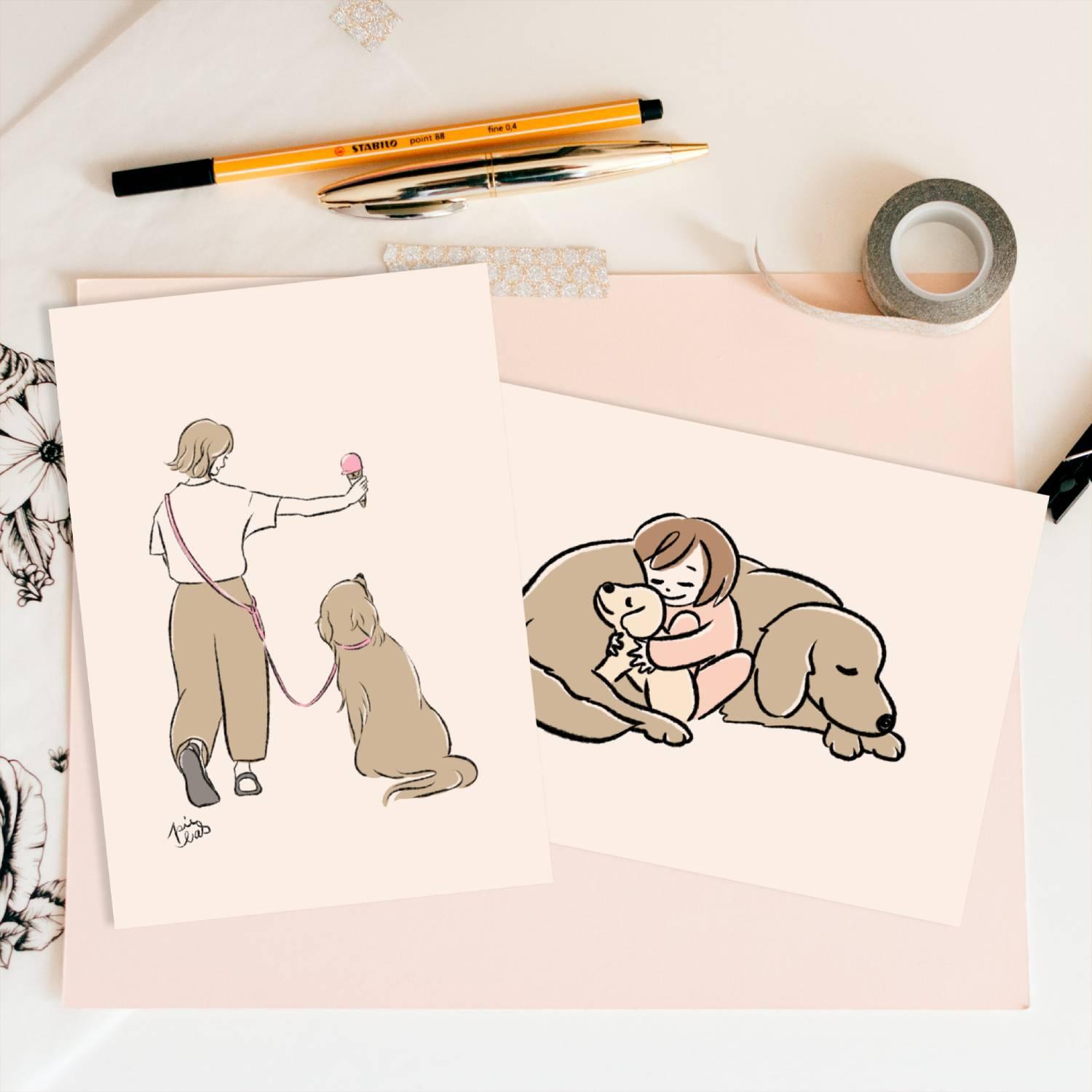 ゴールデンレトリバー【アイス2】【いっしょに】ポストカード2枚1枚目の画像