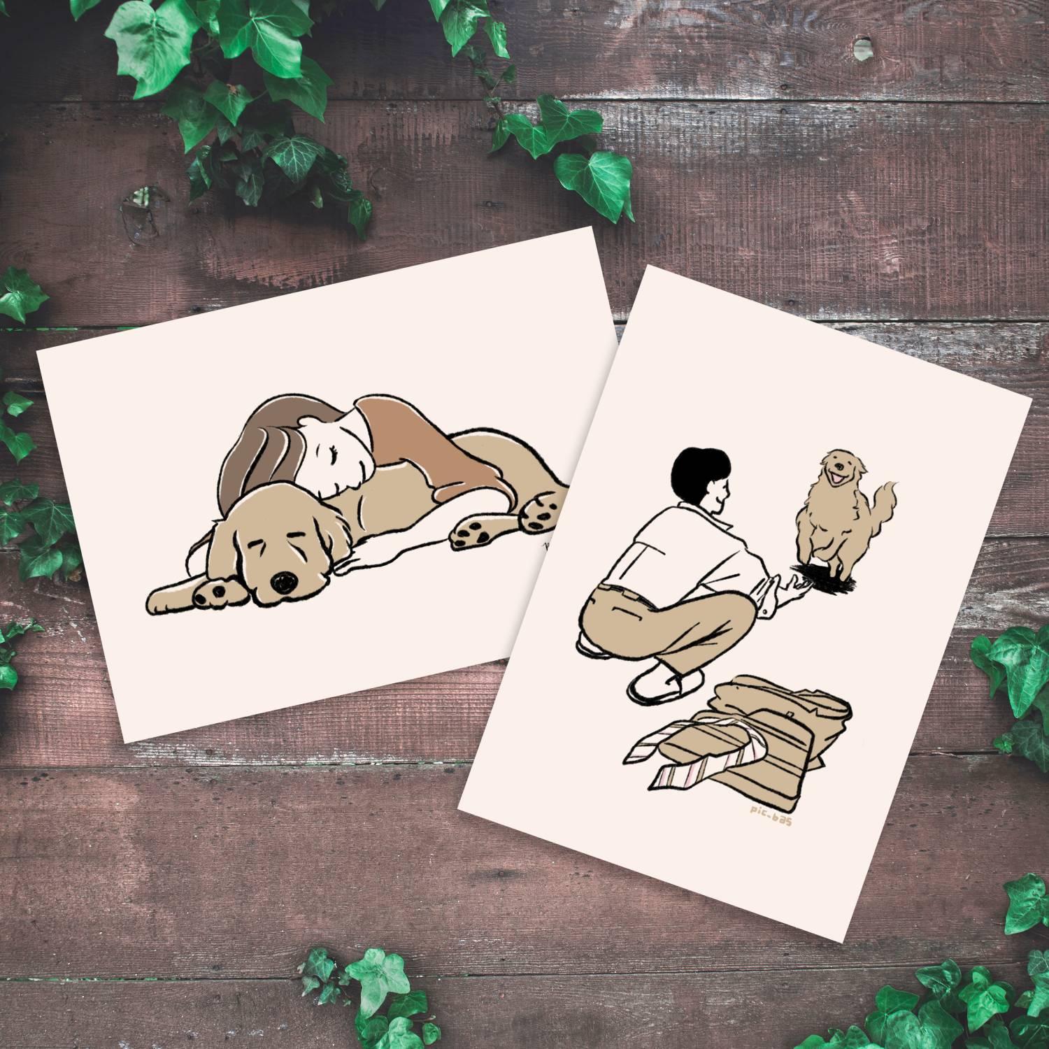 ゴールデンレトリバー【ナップタイム】【おかえり】ポストカード2枚1枚目の画像