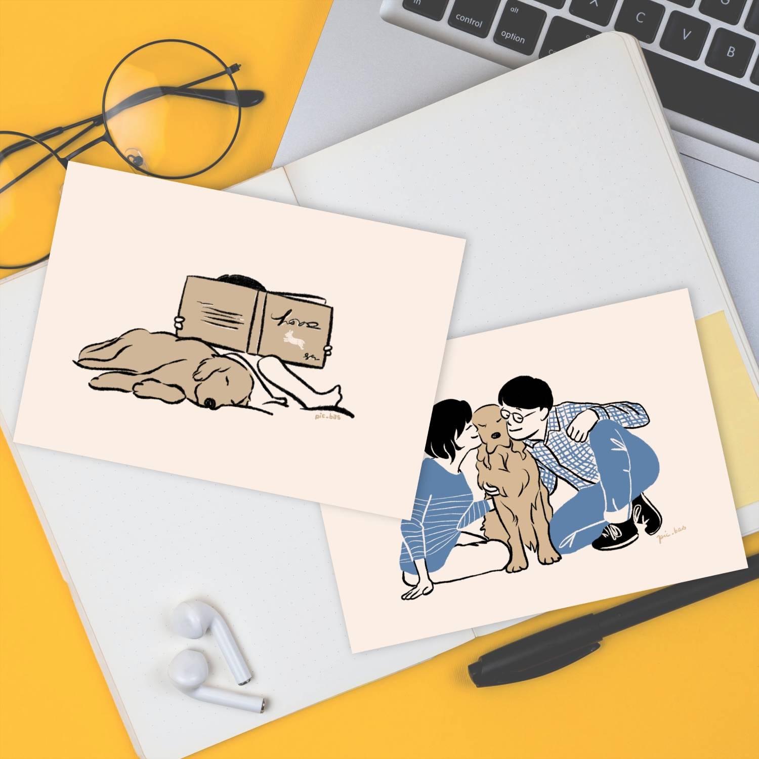 ゴールデンレトリバー【読み聞かせ】【パートナー】ポストカード2枚1枚目の画像