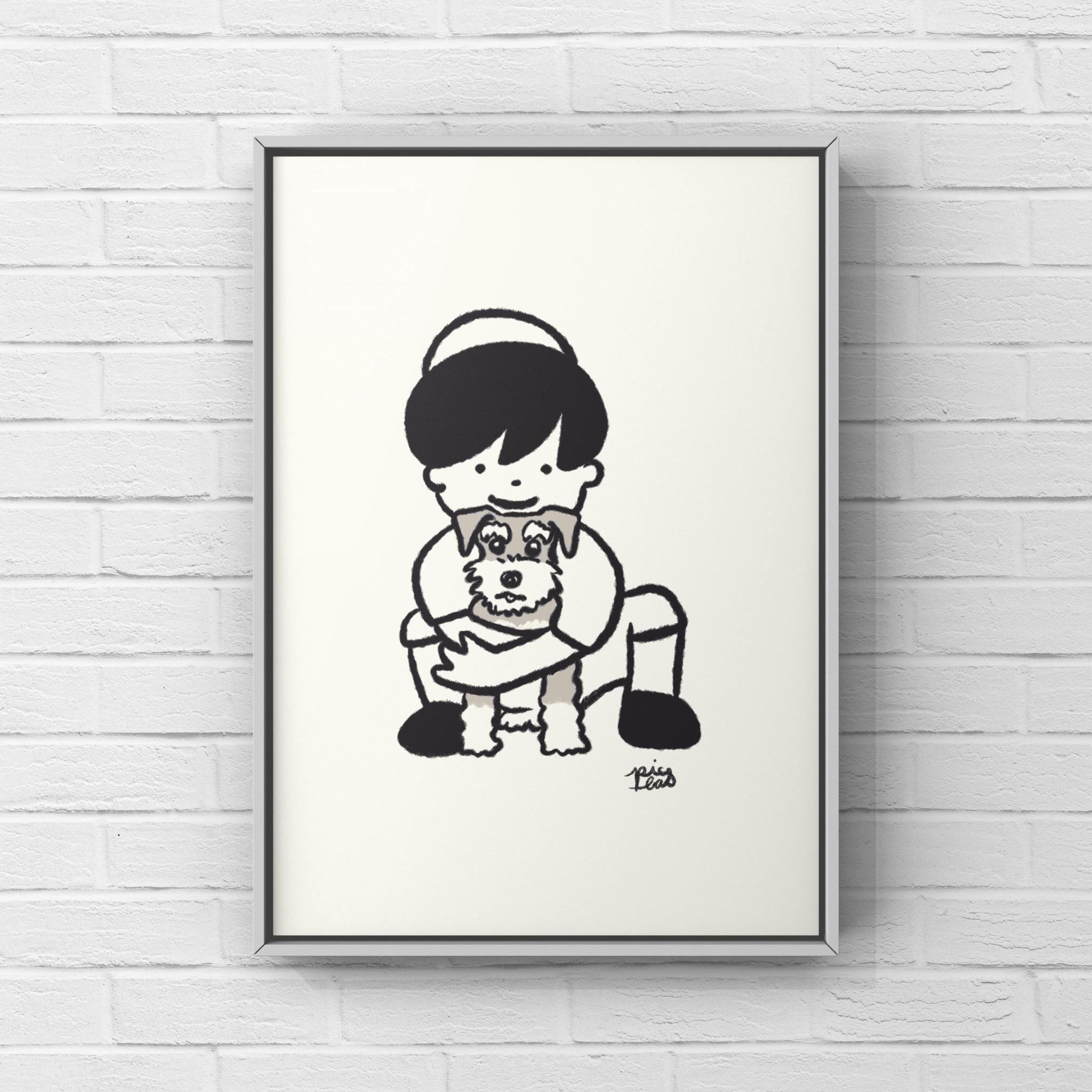 ミニチュアシュナウザー【僕と犬】A4イラストポスター1枚目の画像