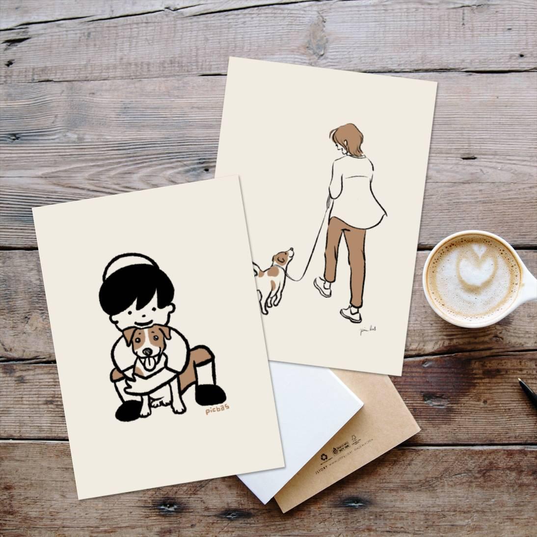 ジャックラッセルテリア【僕と犬】【サイドバイサイド】ポストカード2枚1枚目の画像