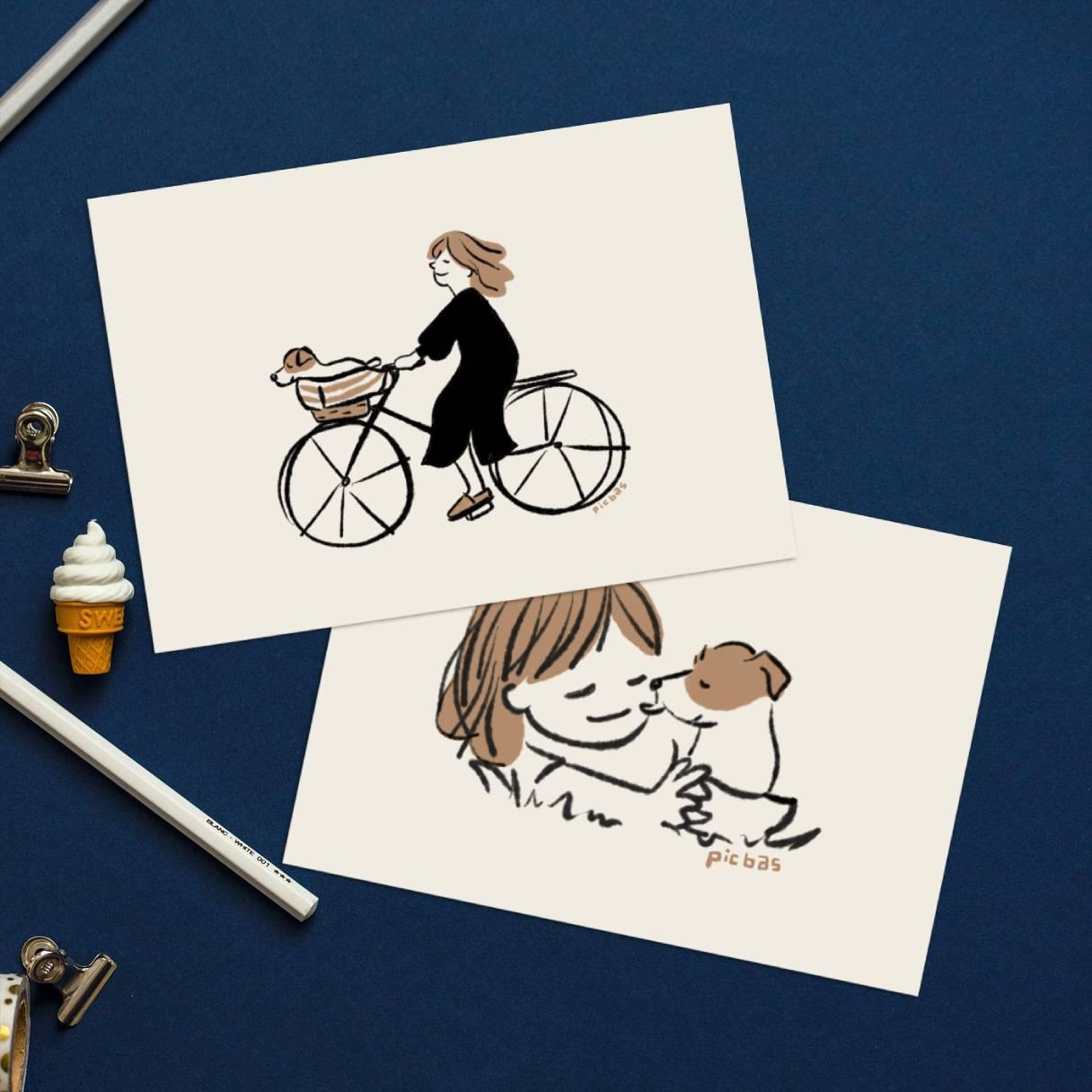 ジャックラッセルテリア【自転車】【草の上】ポストカード2枚1枚目の画像