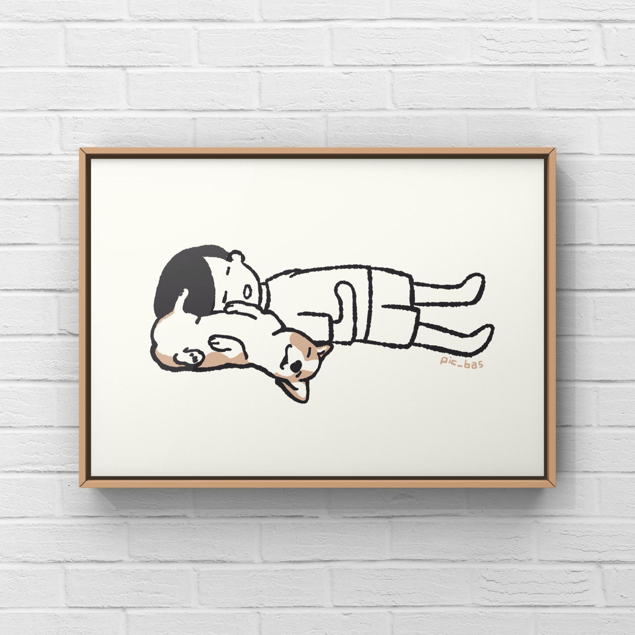 コーギー【へそ天キック】A4イラストポスター1枚目の画像