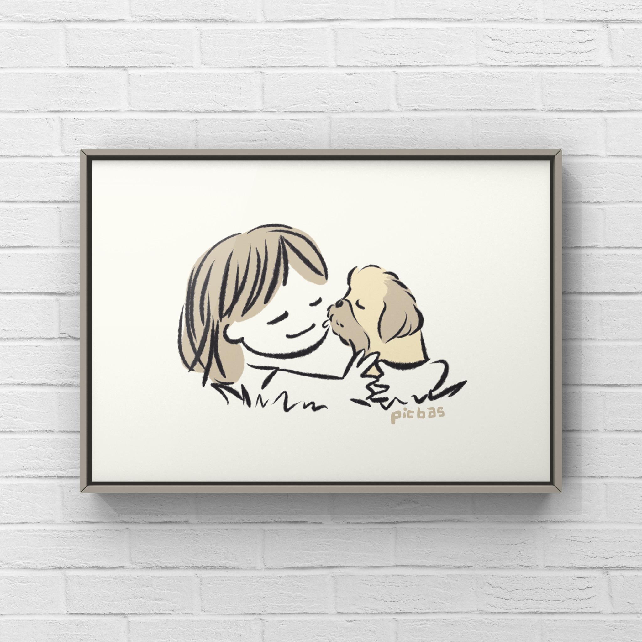 ペキニーズ【草の上】A4ポスター1枚目の画像