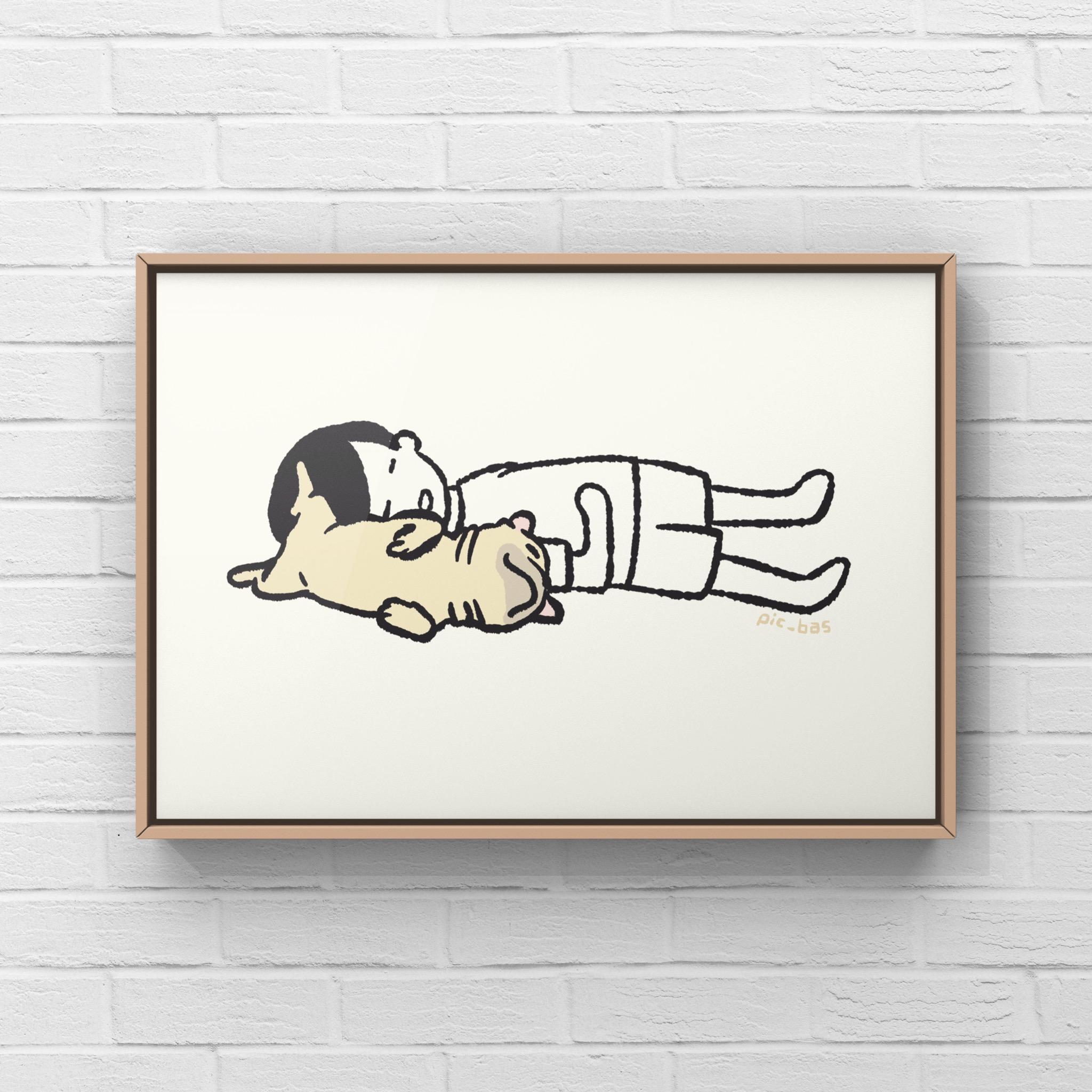 パグ【へそ天キック】A4イラストポスター1枚目の画像