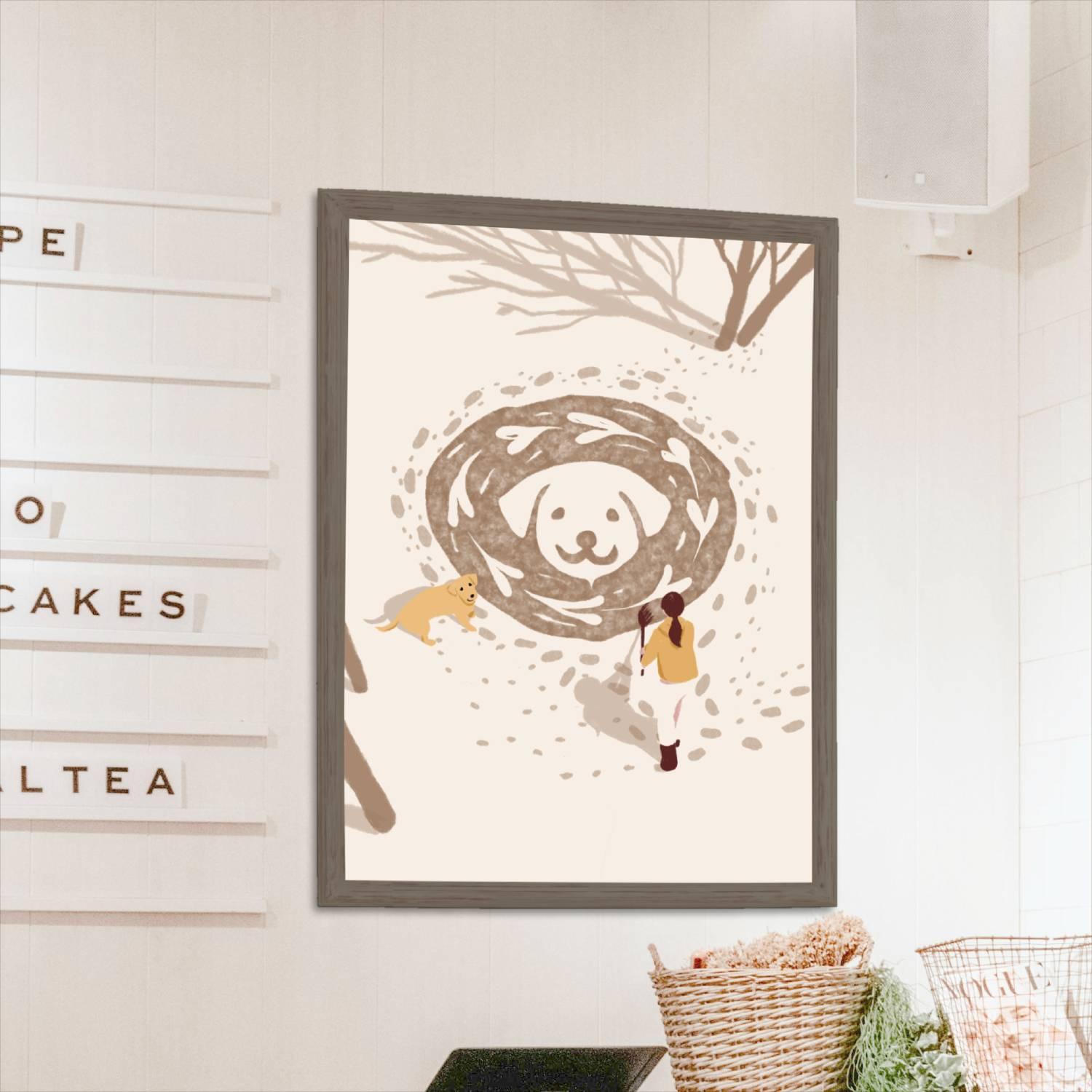 ラブラドールレトリバー ゴールデンレトリバー【雪のラテアート】A4ポスター1枚目の画像